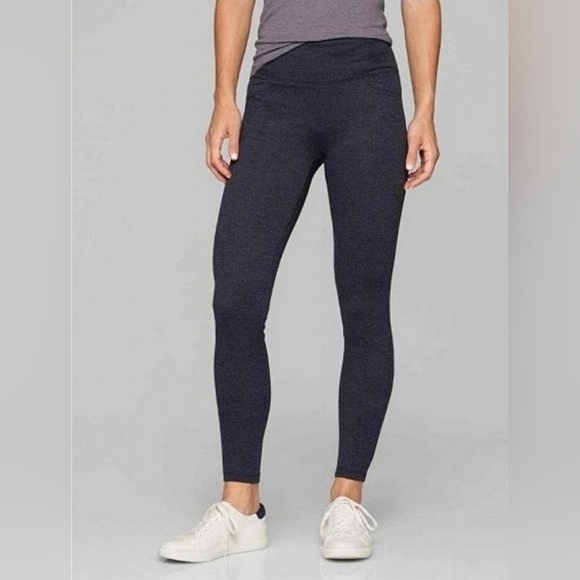 EUC Athleta Herringbone Metro High Waist Leggings Navy Blue Black Pockets Small - Picture 1 of 15